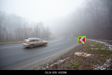 Moving car on highway with fog-stock-foto