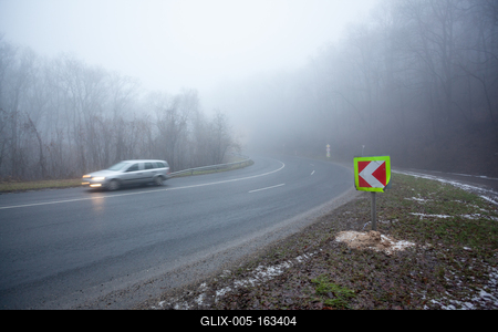 Moving car on highway with fog-stock-foto