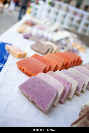 Variety of home made nougat on market-stock-foto