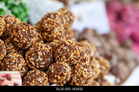 Variety of home made nougat on market-stock-foto