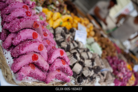 Variety of home made nougat on market-stock-foto