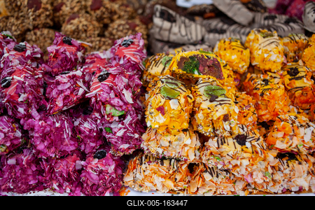Variety of home made nougat on market-stock-foto