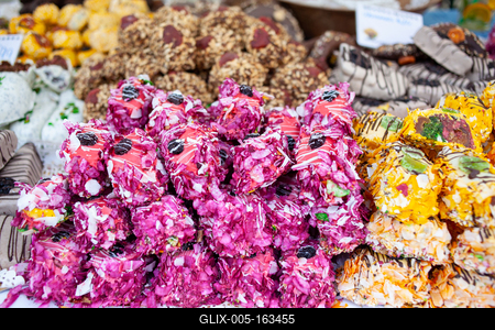 Variety of home made nougat on market-stock-foto