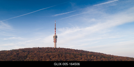 TV tower in Pecs Hungary with Mecsek hills-stock-foto