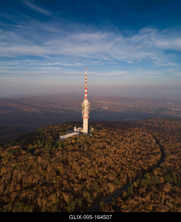 TV tower in Pecs Hungary with Mecsek hills-stock-foto