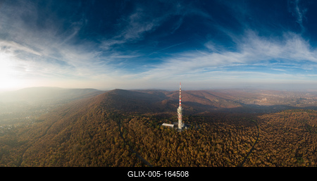 TV tower in Pecs Hungary with Mecsek hills-stock-foto
