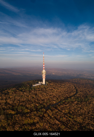 TV tower in Pecs Hungary with Mecsek hills-stock-foto