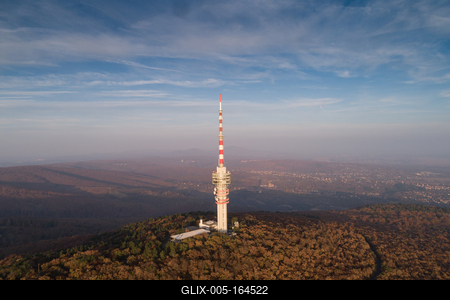 TV tower in Pecs Hungary with Mecsek hills-stock-foto