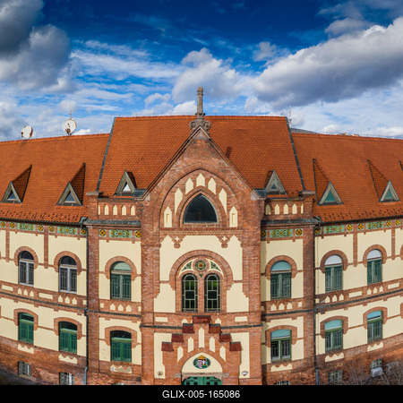 Children hospital in Aerial photo of Pecs, Hungary-stock-foto