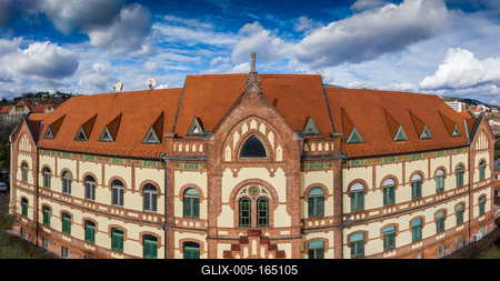 Children hospital in Aerial photo of Pecs, Hungary-stock-foto
