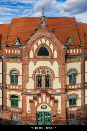 Children hospital in Aerial photo of Pecs, Hungary-stock-foto