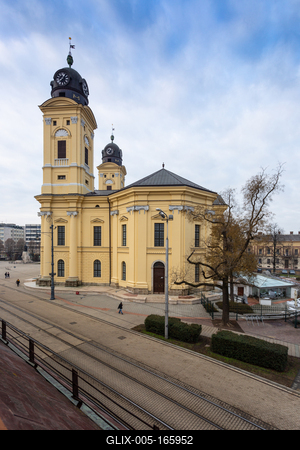 Reformed Great Church in Debrecen city, Hungary-stock-foto