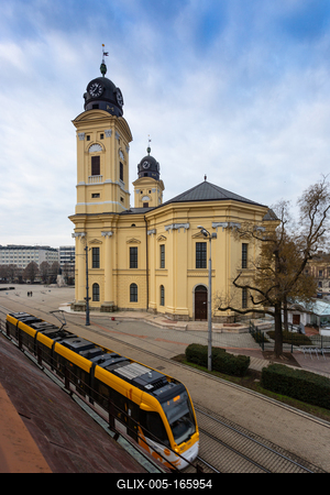 Reformed Great Church in Debrecen city, Hungary-stock-foto