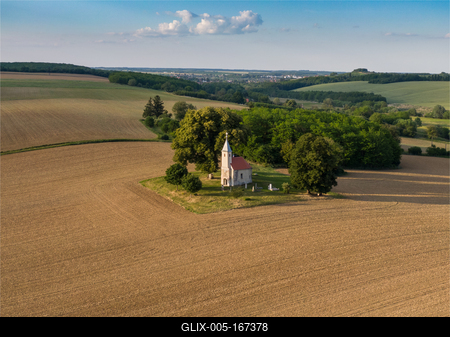 Aerial photo of Beautiful old small  christian chapel-stock-foto