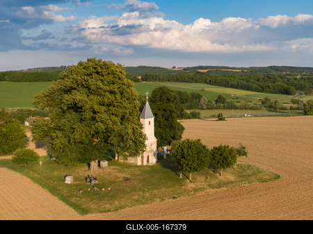 Aerial photo of Beautiful old small  christian chapel-stock-foto
