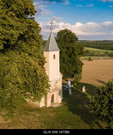 Aerial photo of Beautiful old small  christian chapel-stock-foto