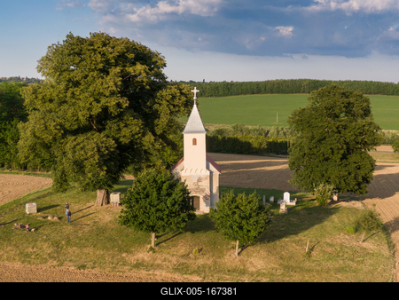 Aerial photo of Beautiful old small  christian chapel-stock-foto