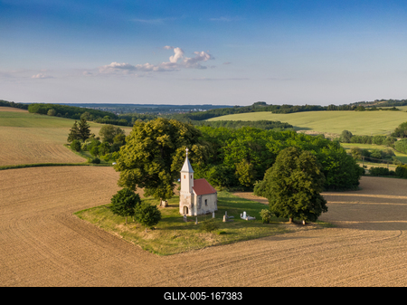 Aerial photo of Beautiful old small  christian chapel-stock-foto