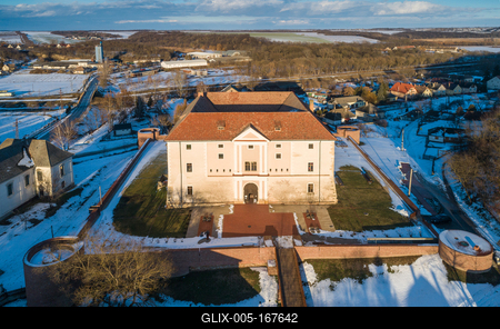 Aerial photo of Castle in Ozora, called Ozorai Pipo vara-stock-foto