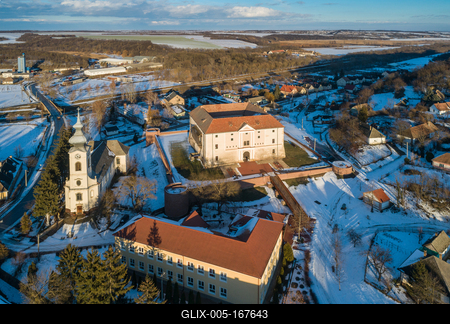 Aerial photo of Castle in Ozora, called Ozorai Pipo vara-stock-foto