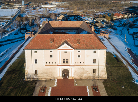 Aerial photo of Castle in Ozora, called Ozorai Pipo vara-stock-foto
