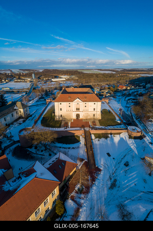 Aerial photo of Castle in Ozora, called Ozorai Pipo vara-stock-foto