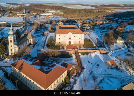 Aerial photo of Castle in Ozora, called Ozorai Pipo vara-stock-foto