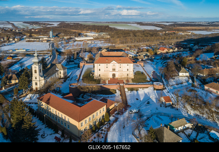 Aerial photo of Castle in Ozora, called Ozorai Pipo vara-stock-foto