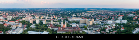 Bird eye view: Pecs, Pius church and university city-stock-foto