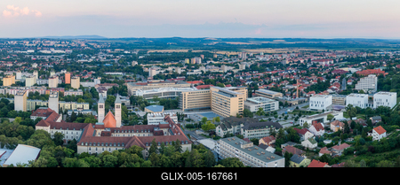 Bird eye view: Pecs, Pius church and university city-stock-foto