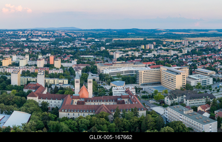 Bird eye view: Pecs, Pius church and university city-stock-foto