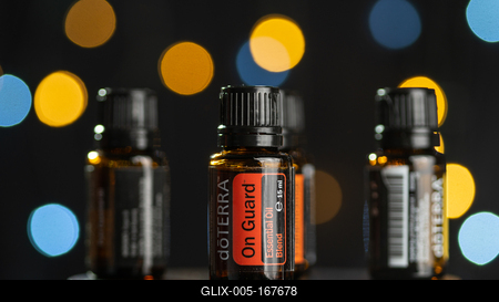Pecs / Hungray - July 02 2020 - Illustrative editorial image of Doterra Essential Oils for everyday use on a dark shiny background-stock-foto