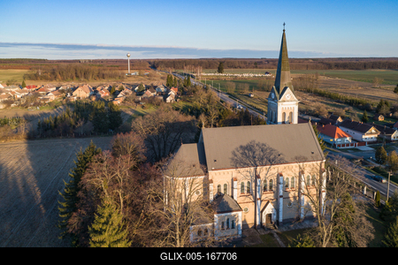 Aerial photo of Church in Inke-stock-foto