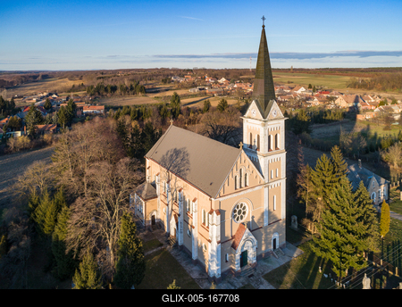 Aerial photo of Church in Inke-stock-foto