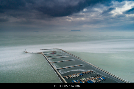Aerial photo of Sailing boats in Lake Balaton, at Balatonfenyves-stock-foto