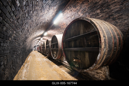 wooden barrels in old winery-stock-foto