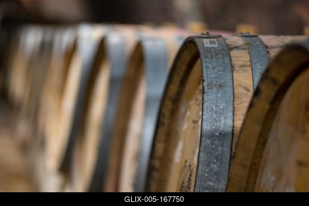 wooden barrels in old winery-stock-foto