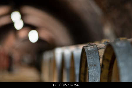 wooden barrels in old winery-stock-foto
