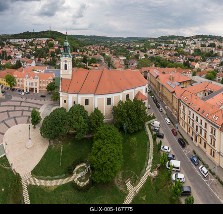Bird eye view of Szekszard, Bela square-stock-foto