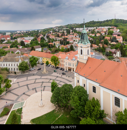 Bird eye view of Szekszard, Bela square-stock-foto