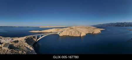 Panorama of croatian "Paski most" bridge connecting mainland with island Pag in Dalmatia-stock-foto