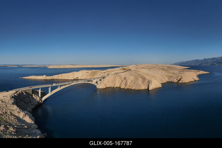 Panorama of croatian "Paski most" bridge connecting mainland with island Pag in Dalmatia-stock-foto