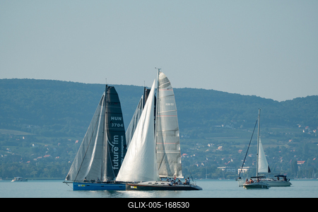 ZAMARDI - JULY 29 : Sailing boats compete on 52.nd Kékszalag championship at the Lake Balaton on 29 July 2020 in Zamardi, Hungary.-stock-foto