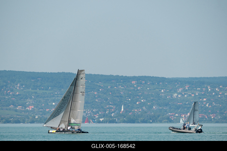 ZAMARDI - JULY 29 : Sailing boats compete on 52.nd Kékszalag championship at the Lake Balaton on 29 July 2020 in Zamardi, Hungary.-stock-foto