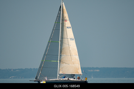 ZAMARDI - JULY 29 : Sailing boats compete on 52.nd Kékszalag championship at the Lake Balaton on 29 July 2020 in Zamardi, Hungary.-stock-foto