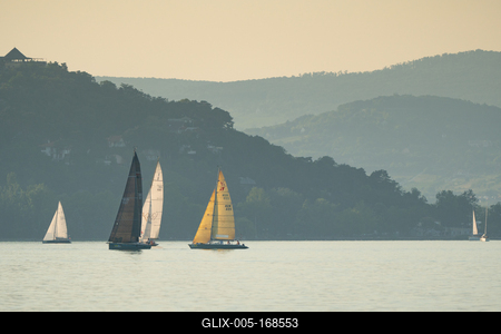 ZAMARDI - JULY 29 : Sailing boats compete on 52.nd Kékszalag championship at the Lake Balaton on 29 July 2020 in Zamardi, Hungary.-stock-foto
