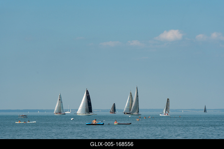 ZAMARDI - JULY 29 : Sailing boats compete on 52.nd Kékszalag championship at the Lake Balaton on 29 July 2020 in Zamardi, Hungary.-stock-foto