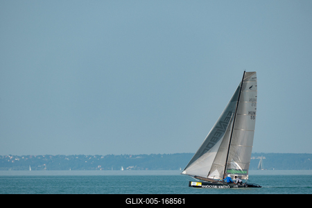 ZAMARDI - JULY 29 : Sailing boats compete on 52.nd Kékszalag championship at the Lake Balaton on 29 July 2020 in Zamardi, Hungary.-stock-foto