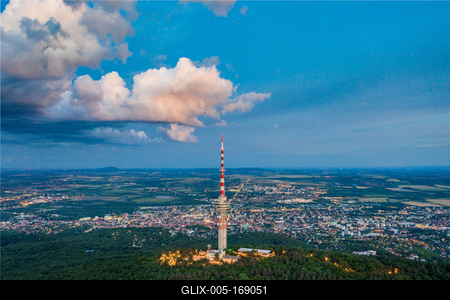 TV tower in Pecs Hungary with Mecsek hills-stock-foto