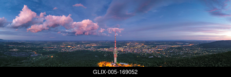 TV tower in Pecs Hungary with Mecsek hills-stock-foto